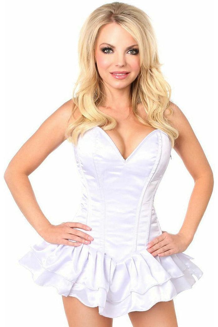 daisy beachwear Top Drawer White Satin Steel Boned Corset Dress