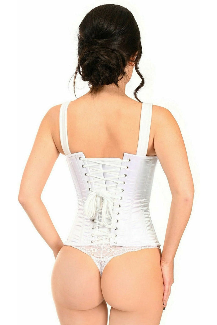 Daisy Beachwear Top Drawer White Satin Steel Boned Corset W/Straps