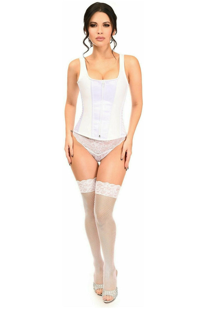 Daisy Beachwear Top Drawer White Satin Steel Boned Corset W/Straps