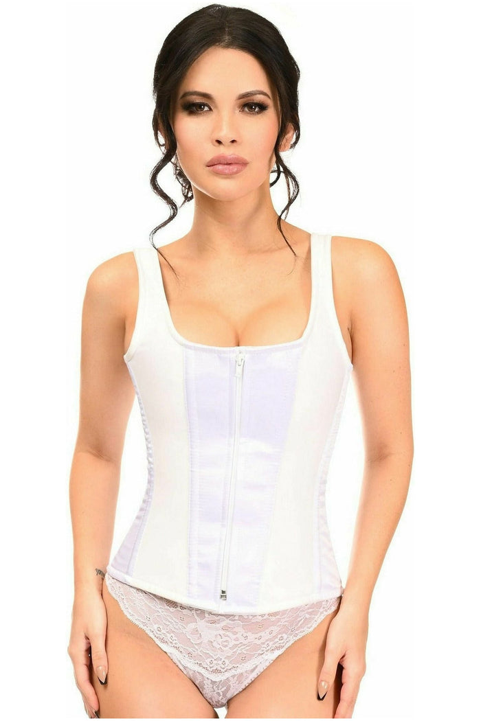 daisy beachwear Top Drawer White Satin Steel Boned Corset w/Straps