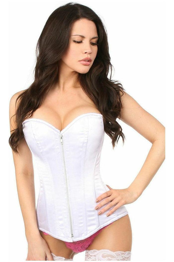 daisy beachwear Top Drawer White Satin Steel Boned Corset