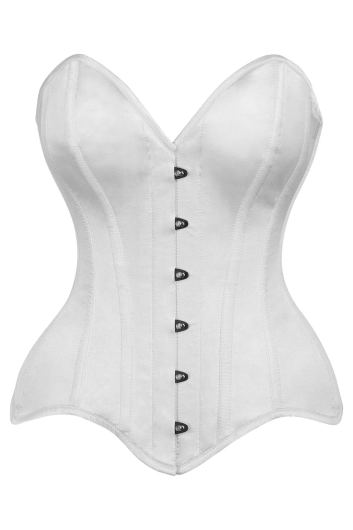 daisy beachwear Top Drawer White Satin Steel Boned Overbust Corset