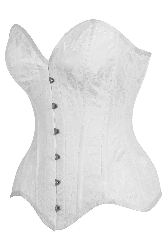 Daisy Beachwear Top Drawer White Satin W/White Lace Overlay Steel Boned Overbust Corset