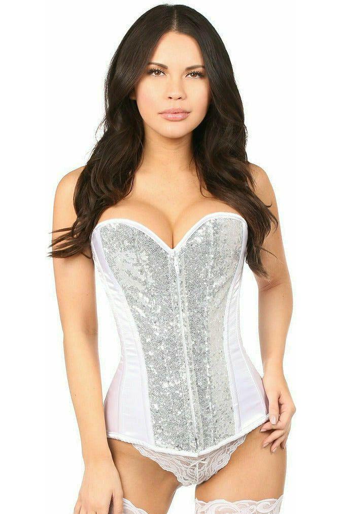 Daisy Beachwear Top Drawer White/Silver Sequin Steel Boned Corset