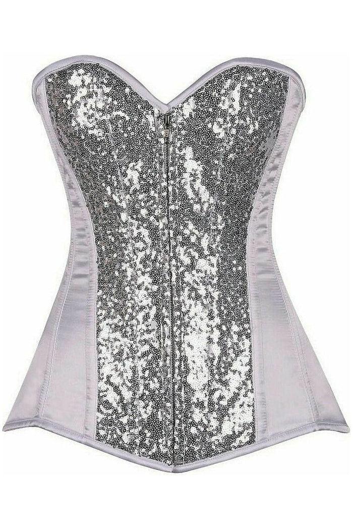 daisy beachwear Top Drawer White/Silver Sequin Steel Boned Corset