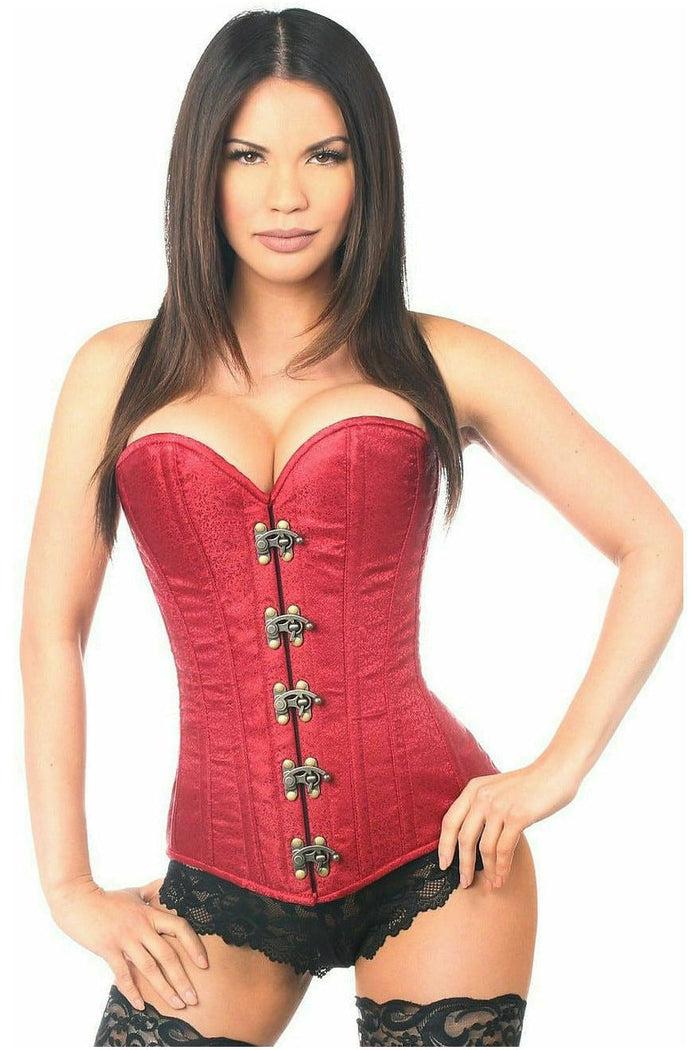 Daisy Beachwear Top Drawer Wine Brocade Steel Boned Corset W/Clasp Closure
