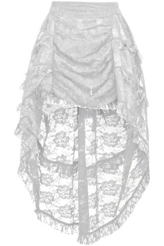 daisy beachwear White Lace Ruched Front High Low Lace Skirt