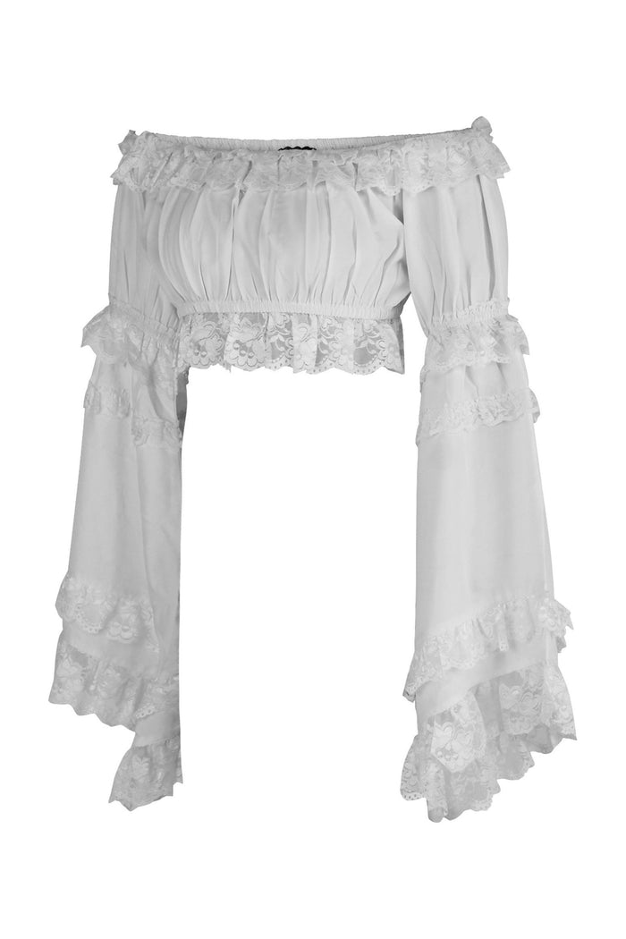 Daisy Beachwear White Smocked Flare Sleeve Peasant Top