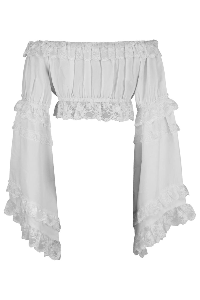 Daisy Beachwear White Smocked Flare Sleeve Peasant Top