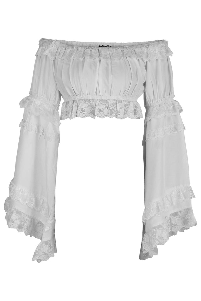 daisy beachwear White Smocked Flare Sleeve Peasant Top