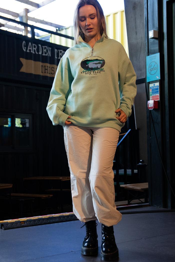 Daisy Street Daisy Street 1/4 Zip Boyfriend Sweater With Embroidered Print