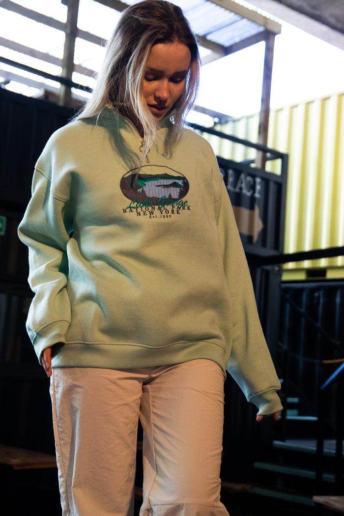 daisy street Daisy Street 1/4 Zip Boyfriend Sweater with Embroidered Print