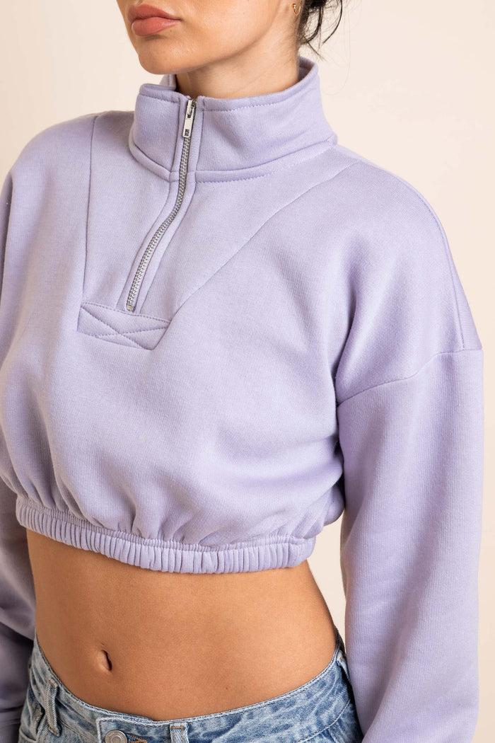 Daisy Street Daisy Street 1/4 Zip Elastic Waist Crop Sweater In Misty Lilac
