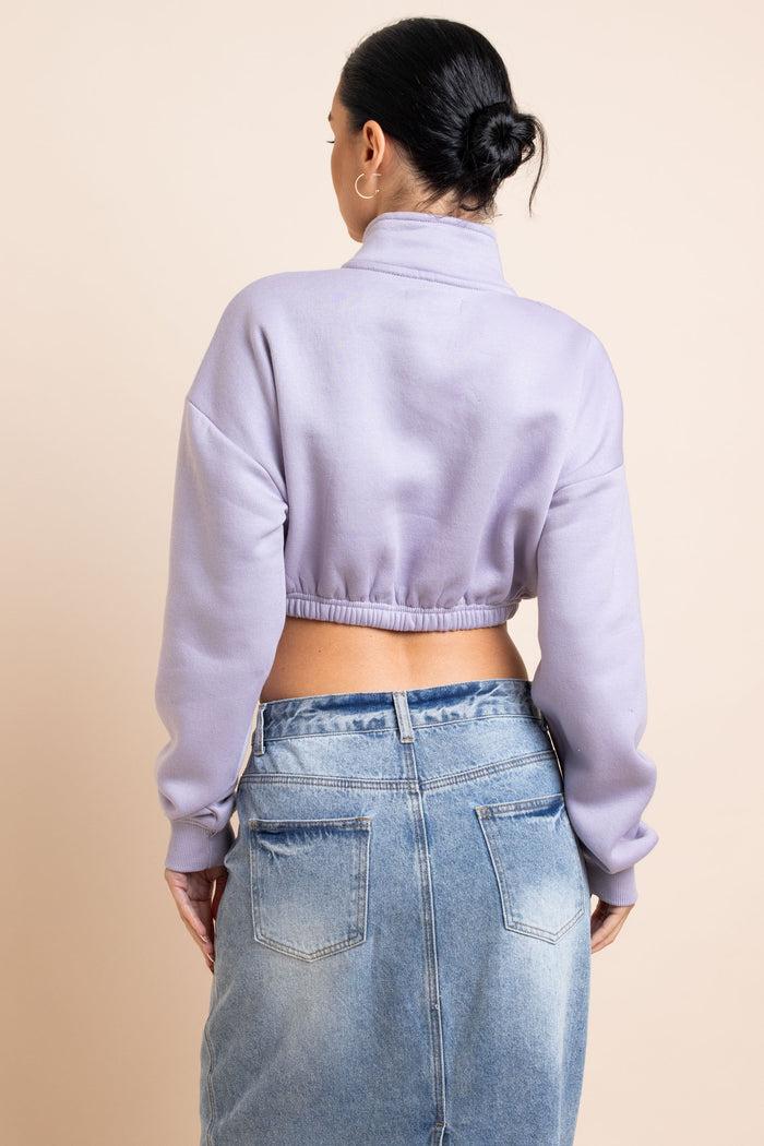 Daisy Street Daisy Street 1/4 Zip Elastic Waist Crop Sweater In Misty Lilac