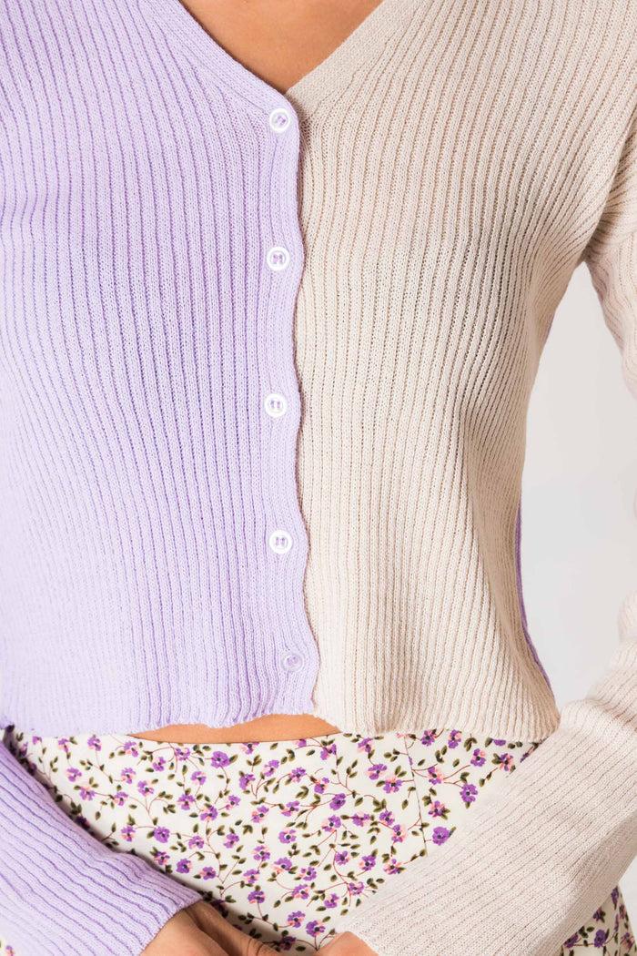 Daisy Street Daisy Street 90's Cropped Cardigan In Lilac/Stone