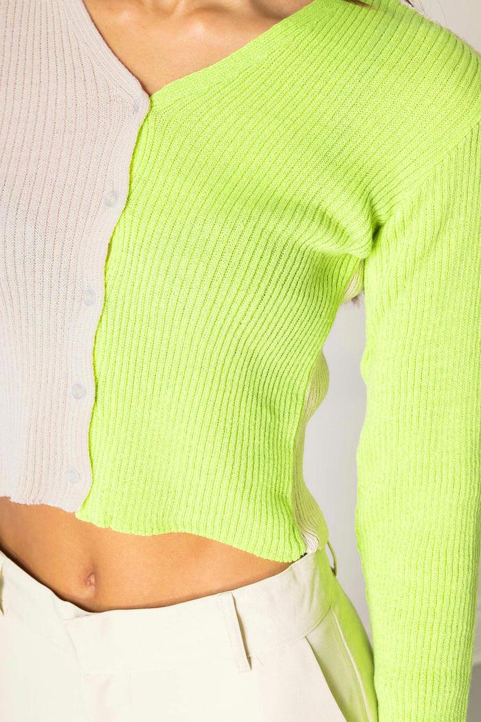 Daisy Street Daisy Street 90's Cropped Cardigan In Lime/Stone