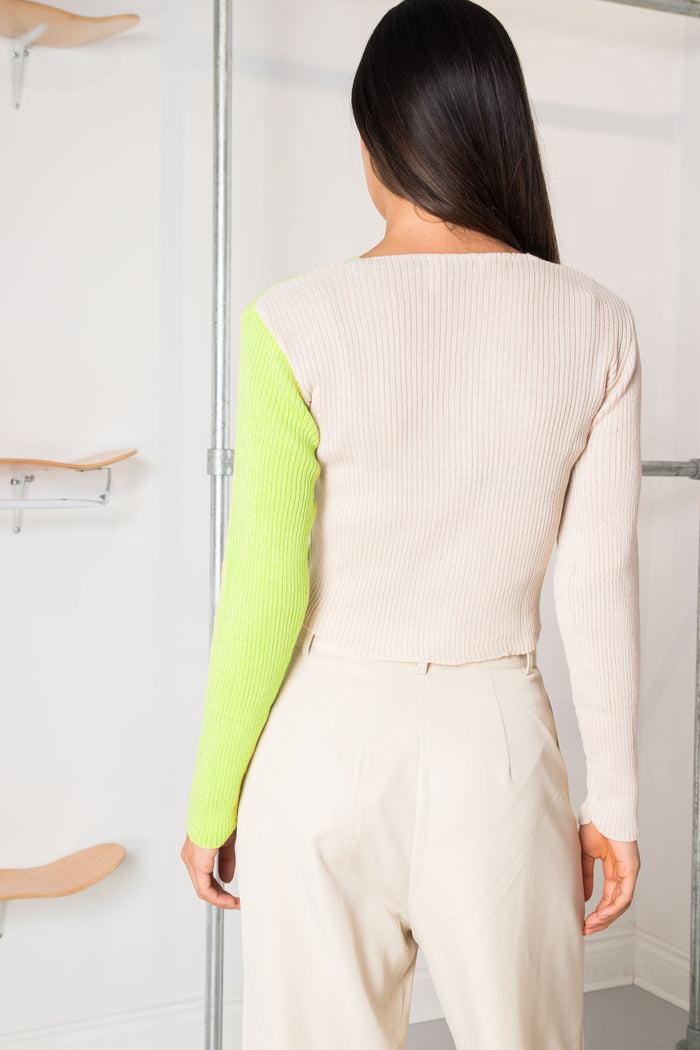 Daisy Street Daisy Street 90's Cropped Cardigan In Lime/Stone