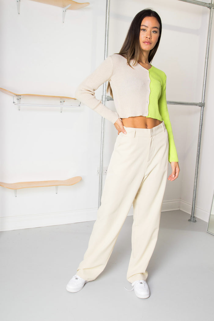 daisy street Daisy Street 90's Cropped Cardigan in Lime/Stone