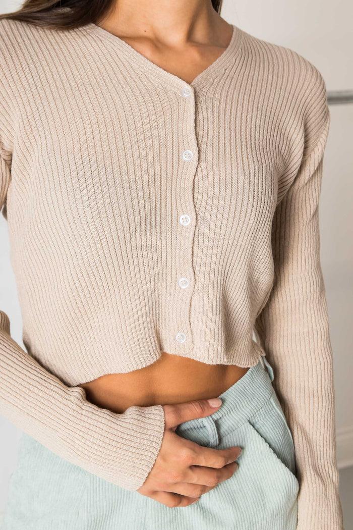 Daisy Street Daisy Street 90's Cropped Cardigan In Stone