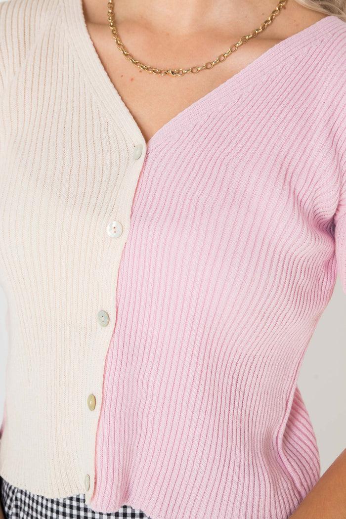 Daisy Street Daisy Street 90's Cropped Spliced Cardigan In Pink