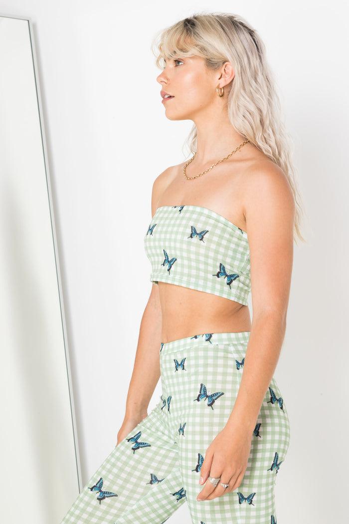 Daisy Street Daisy Street Bandeau Top In Butterfly Gingham Print