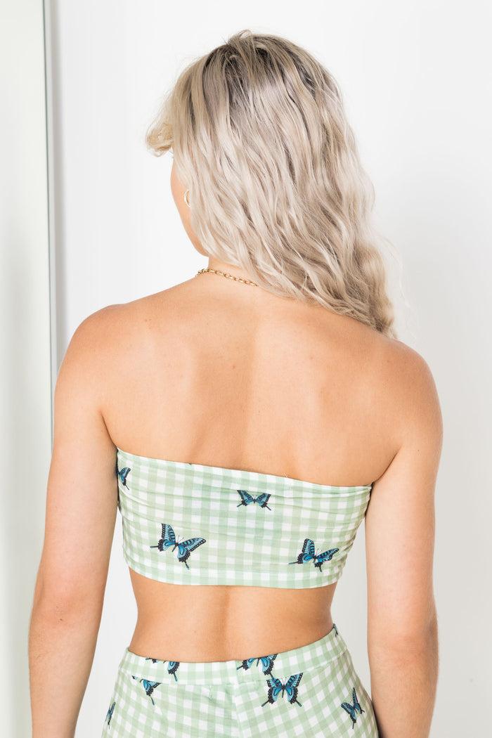 Daisy Street Daisy Street Bandeau Top In Butterfly Gingham Print
