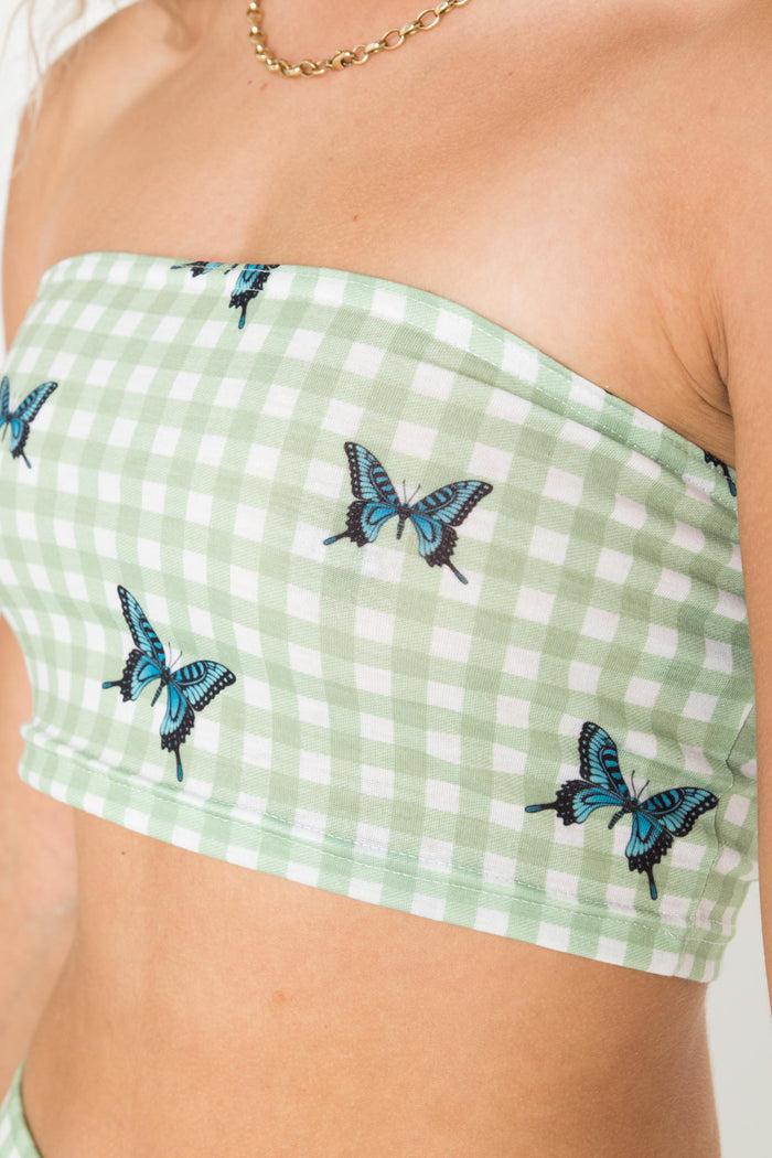 Daisy Street Daisy Street Bandeau Top In Butterfly Gingham Print