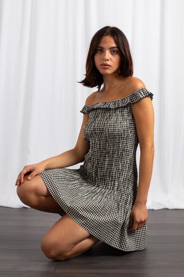 Daisy Street Daisy Street Bardot Shirred Mini Dress With Frill