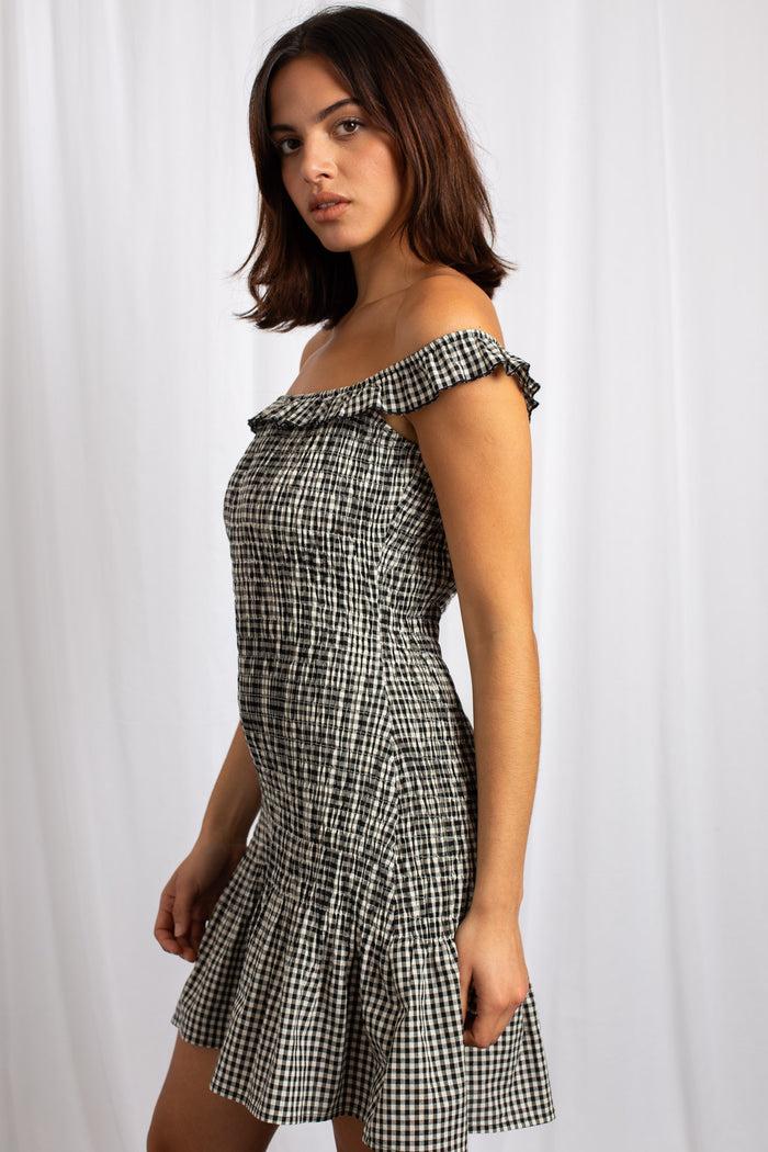 Daisy Street Daisy Street Bardot Shirred Mini Dress With Frill