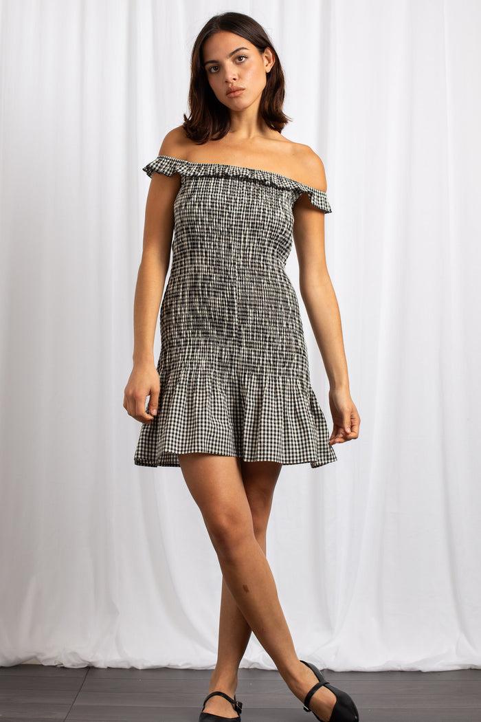 daisy street Daisy Street Bardot Shirred Mini Dress With Frill daisy street Daisy Street Bardot Shirred Mini Dress With Frill