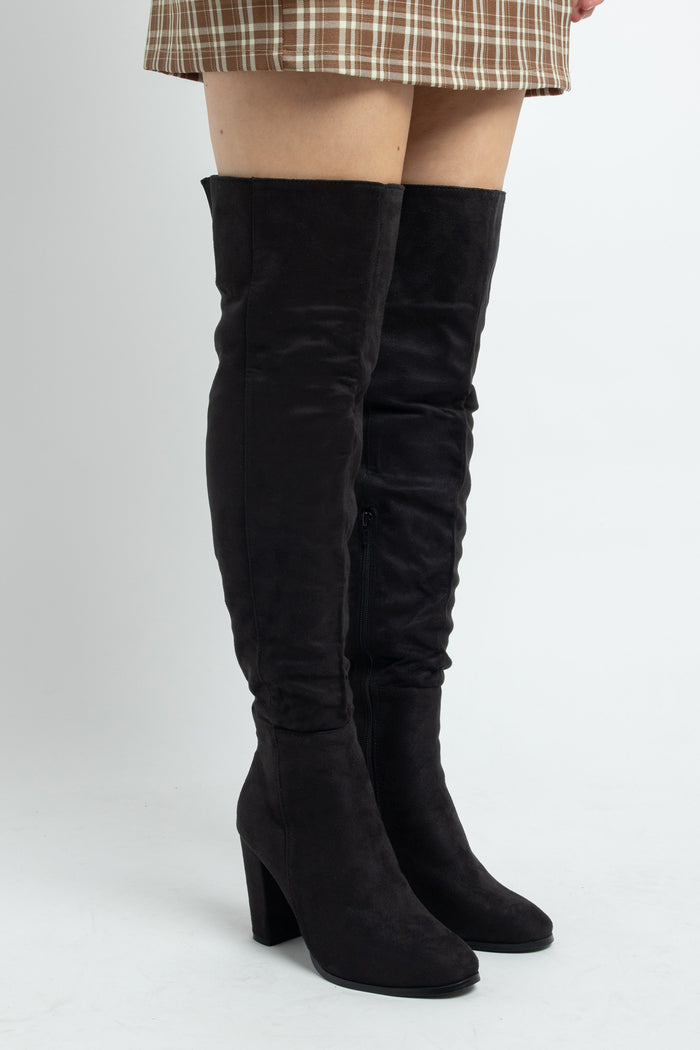 Daisy Street Daisy Street Black Heeled Over The Knee Boots In Faux Suede