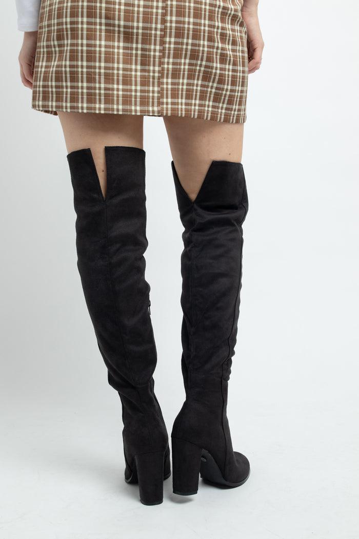 Daisy Street Daisy Street Black Heeled Over The Knee Boots In Faux Suede