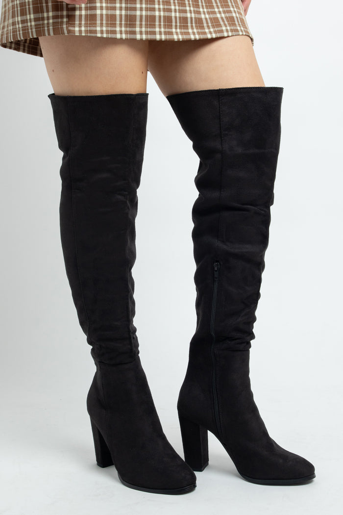 daisy street Daisy Street Black Heeled Over the Knee Boots in Faux Suede