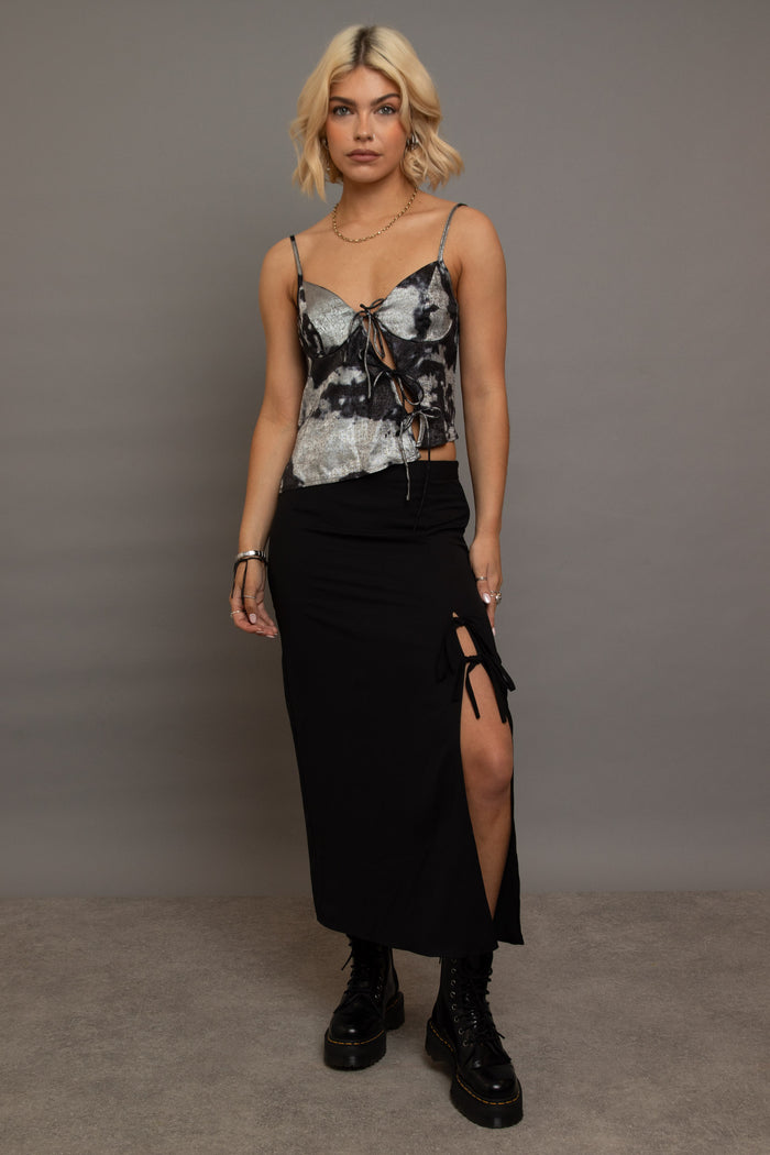 daisy street Daisy Street Black Midi Skirt With Bows