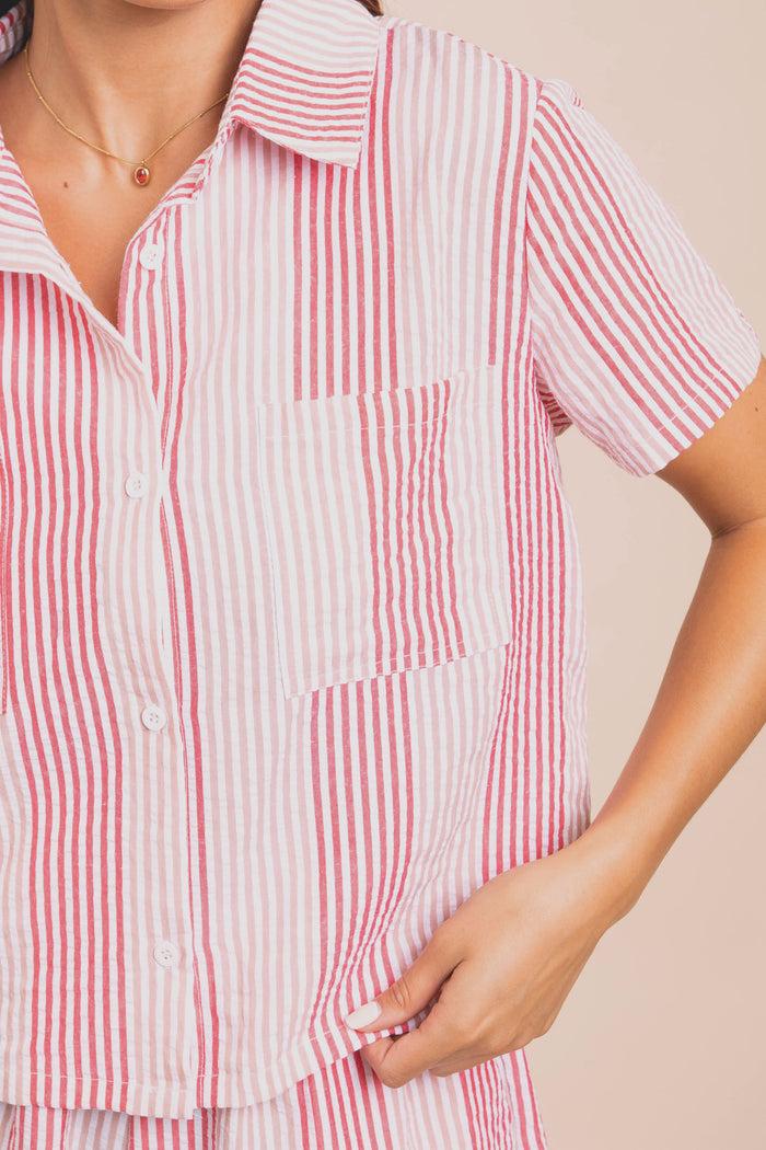 Daisy Street Daisy Street Boxy Shirt In Seersucker Stripe Co-ord