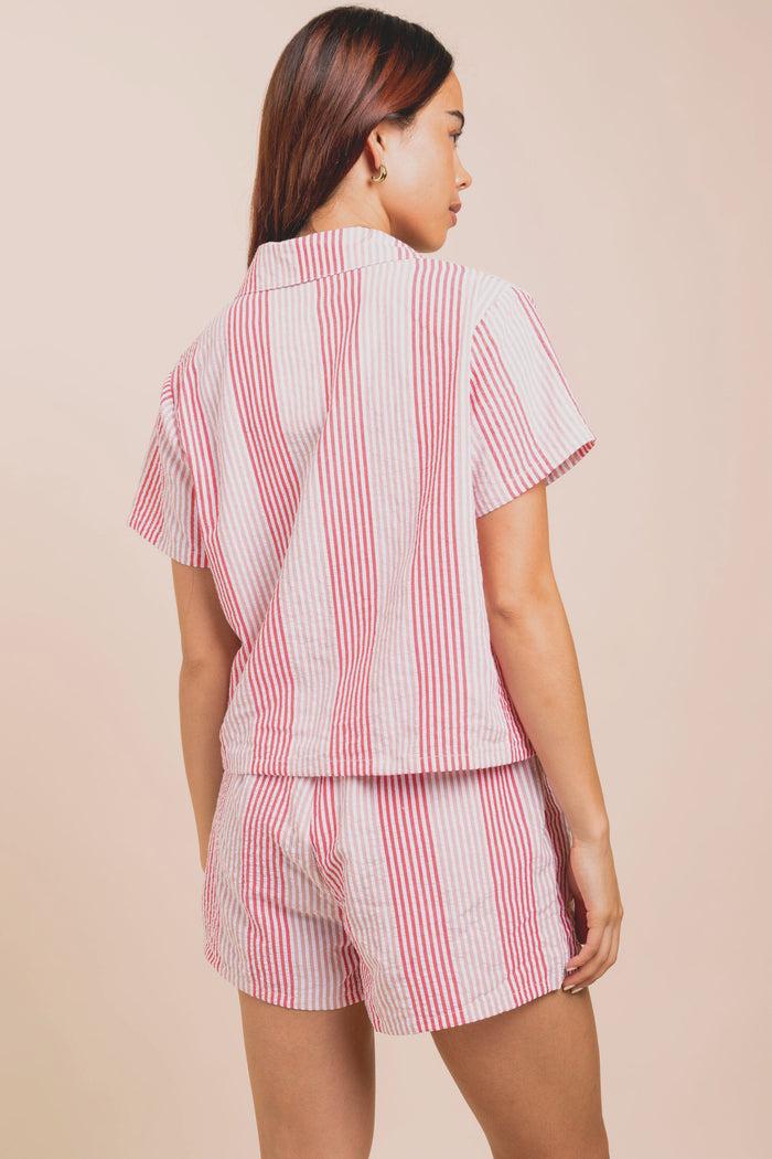 Daisy Street Daisy Street Boxy Shirt In Seersucker Stripe Co-ord