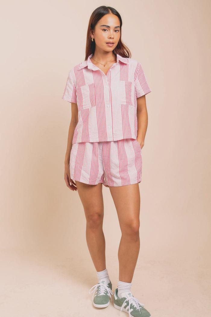 Daisy Street Daisy Street Boxy Shirt In Seersucker Stripe Co-ord