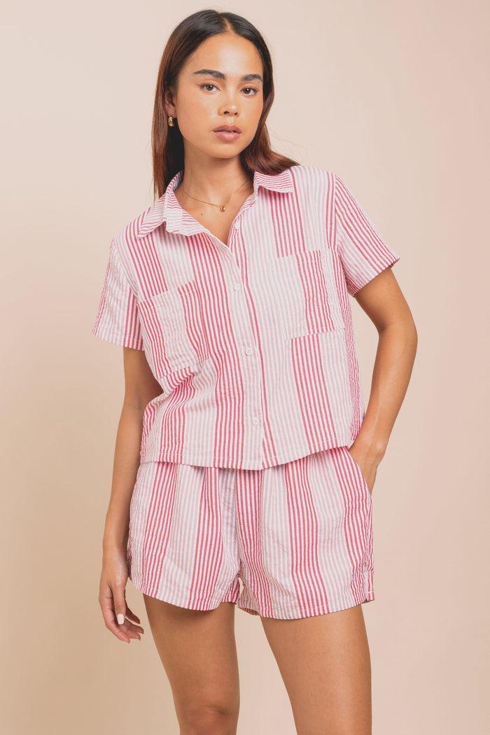 daisy street Daisy Street Boxy Shirt In Seersucker Stripe Co-ord