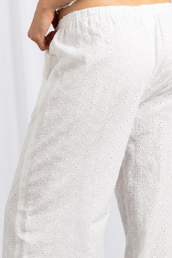 Daisy Street Daisy Street Broderie Anglaise Low Rise Wide Leg Trousers