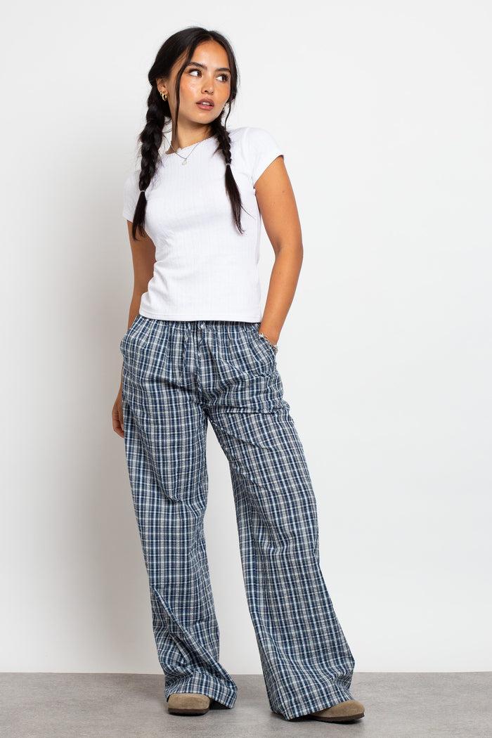 Daisy Street Daisy Street Check Wide Leg Trouser With Drawcord Waist