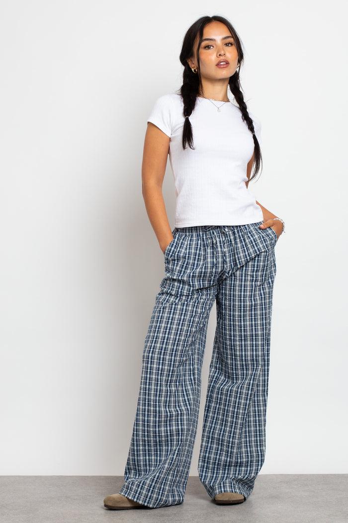 daisy street Daisy Street Check Wide Leg Trouser With Drawcord Waist
