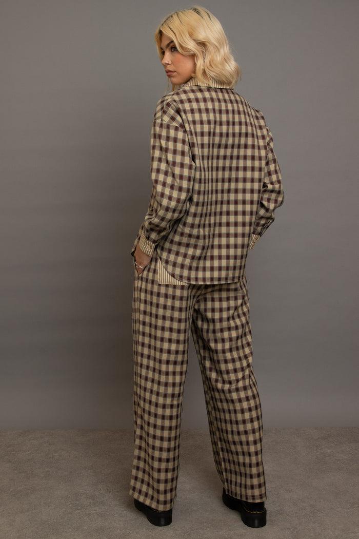 Daisy Street Daisy Street Check Wide Leg Trousers With Contrast Stripe Pockets