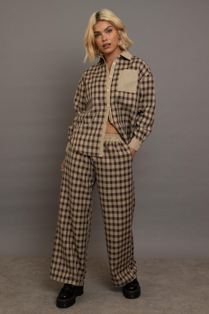 daisy street Daisy Street Check Wide Leg Trousers With Contrast Stripe Pockets