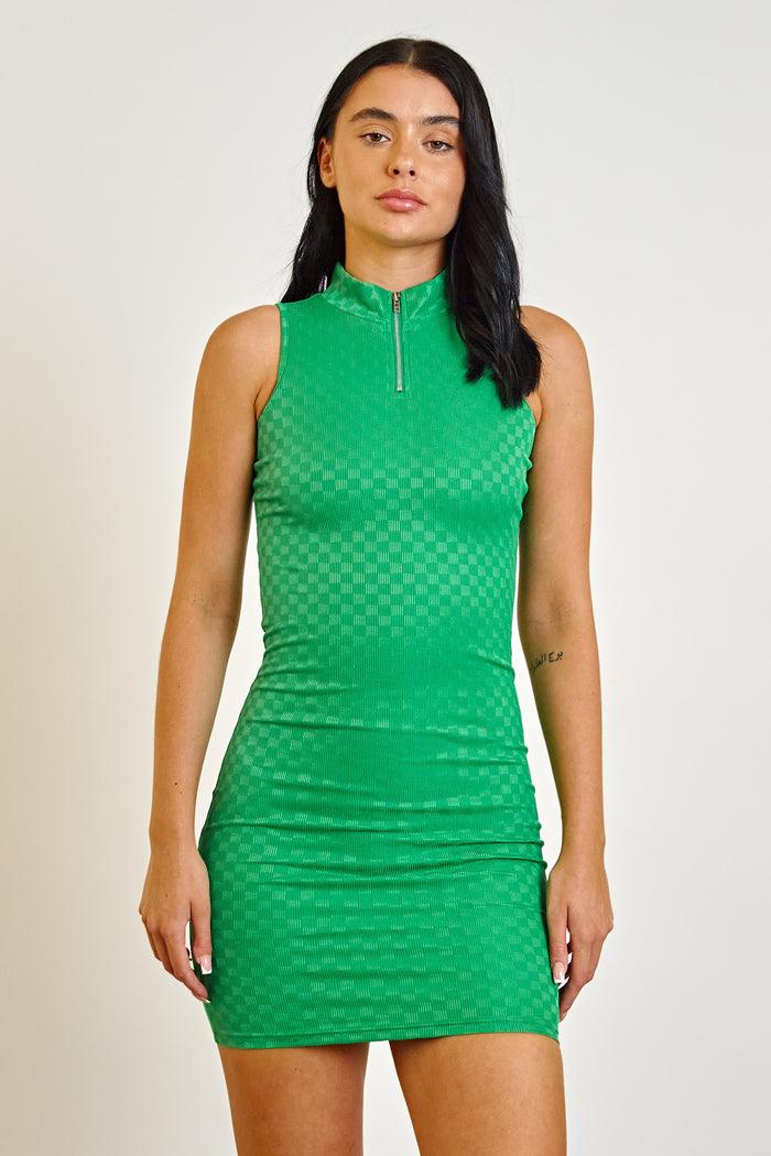 Daisy Street Daisy Street Checkerboard Zip Front Dress