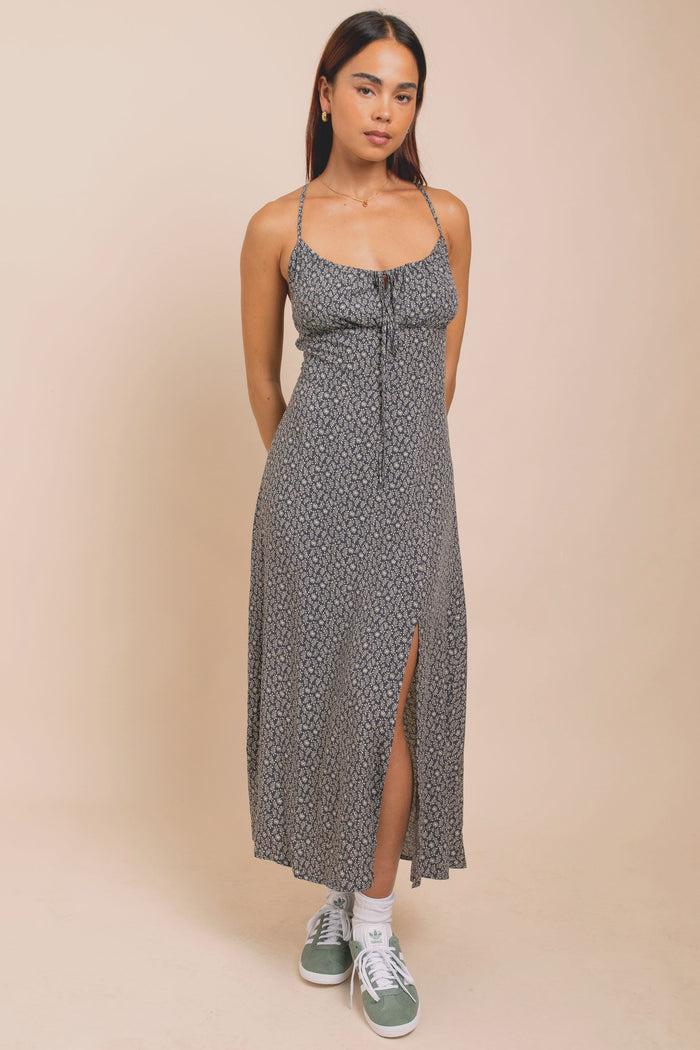 daisy street Daisy Street Cross Over Strap Ruched Bust Midi Dress With Split