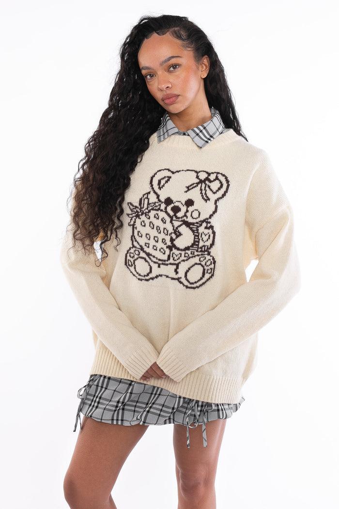 Daisy Street Daisy Street Cute Teddy Bear Intarsia Knit Jumper