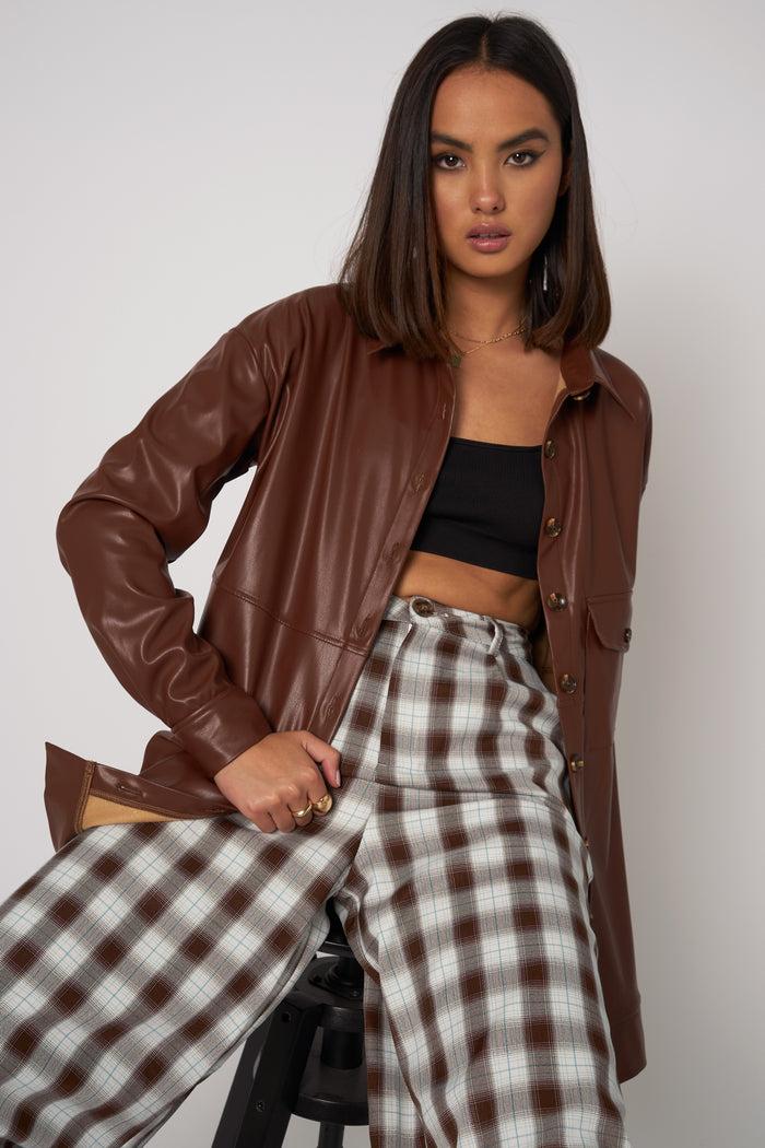 Daisy Street Daisy Street Brown PU Shacket