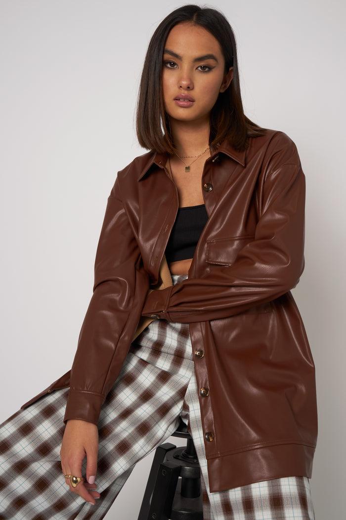 daisy street Daisy Street Brown PU Shacket