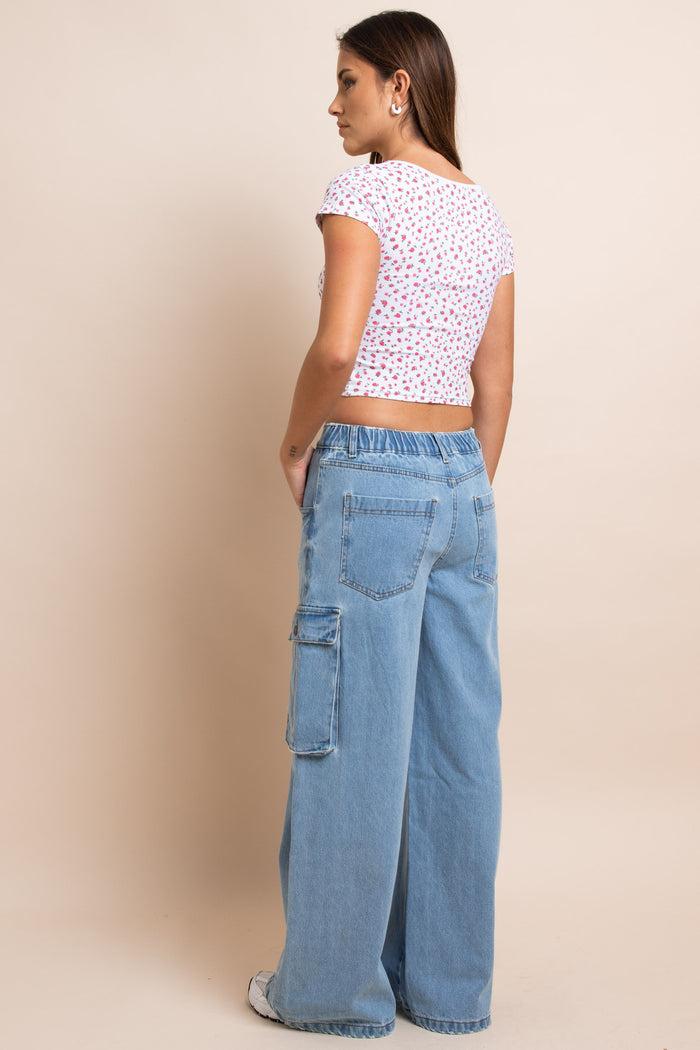 Daisy Street Daisy Street Floral Ruched Baby Tee