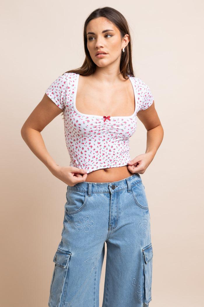 Daisy Street Daisy Street Floral Ruched Baby Tee